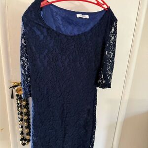 Avenue Navy Long Sleeve Lace Dress